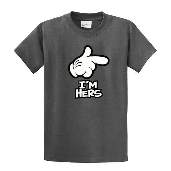 Cartoon Hand, I'm Hers Men's Short Sleeve T-shirt, Funny Hand Pointing I'm Hers-HeatherGray-Medium