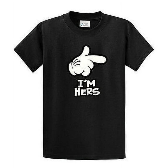 Cartoon Hand, I'm Hers Men's Short Sleeve T-shirt, Funny Hand Pointing I'm Hers-White-Large