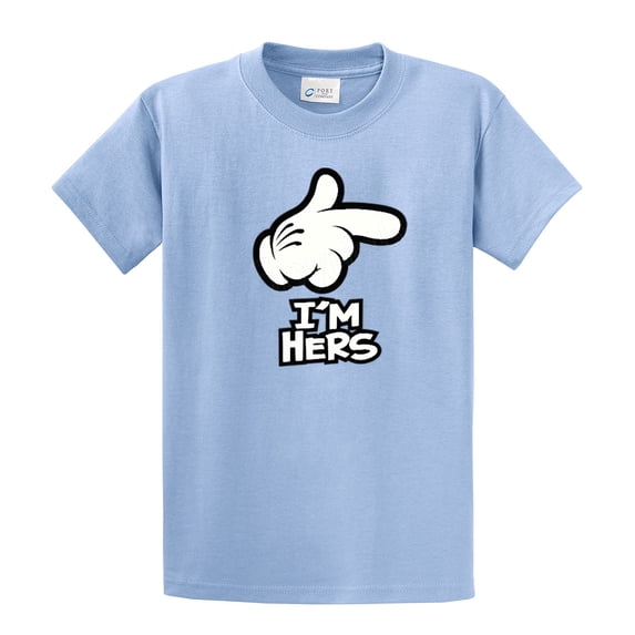 Cartoon Hand, I'm Hers Men's Short Sleeve T-shirt, Funny Hand Pointing I'm Hers-lightblue-XXL