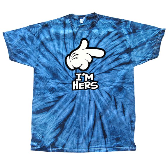 Cartoon Hand, I'm Hers Men's Short Sleeve T-shirt, Funny Hand Pointing I'm Hers-navytiedye-XL