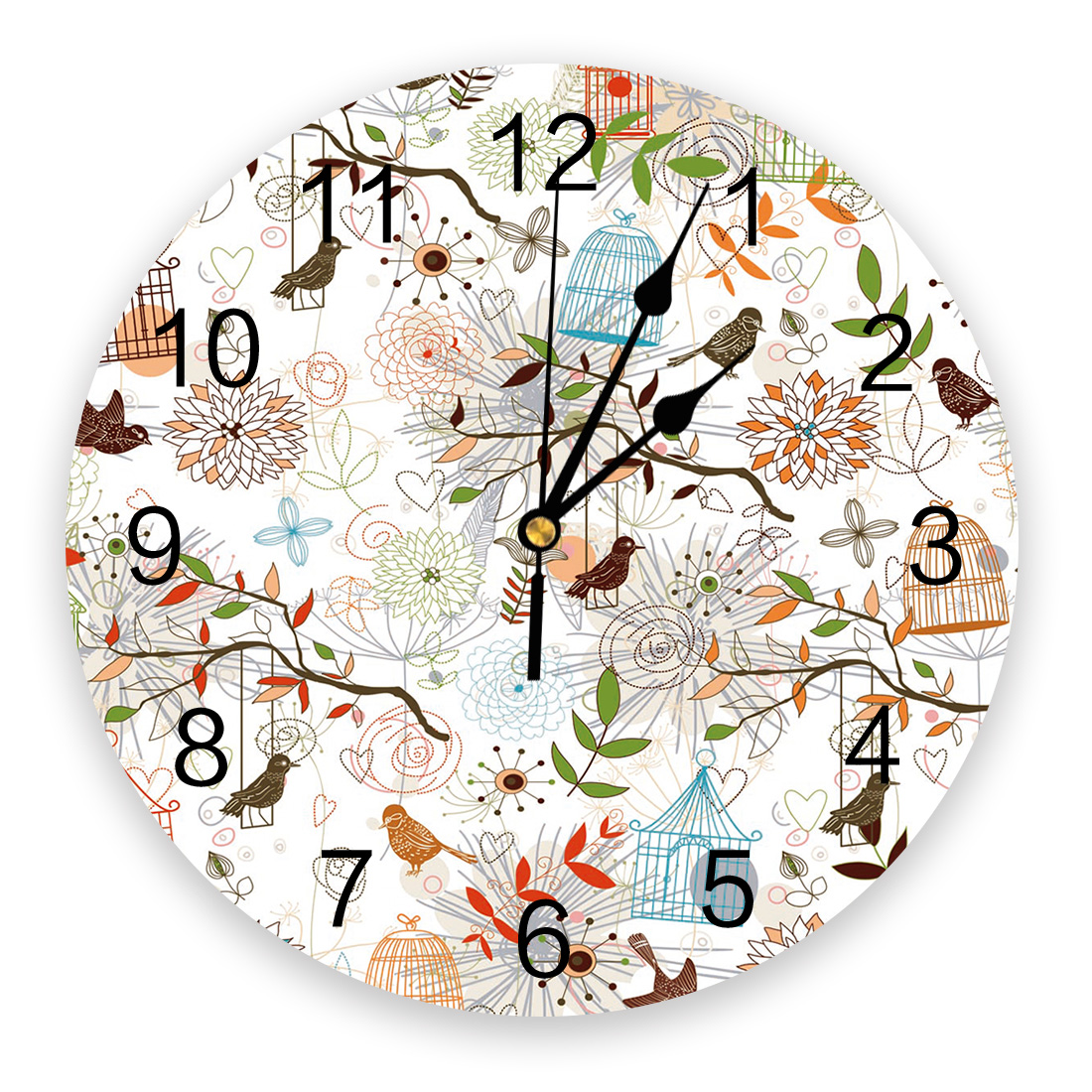 Cartoon Handdraw Brid Flower New Wall Clock Fashion Living Room Quartz
