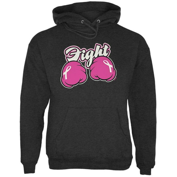 Cartoon Hands Fight Pink Fist Cancer Ribbon Mens Hoodie Deep Heather LG