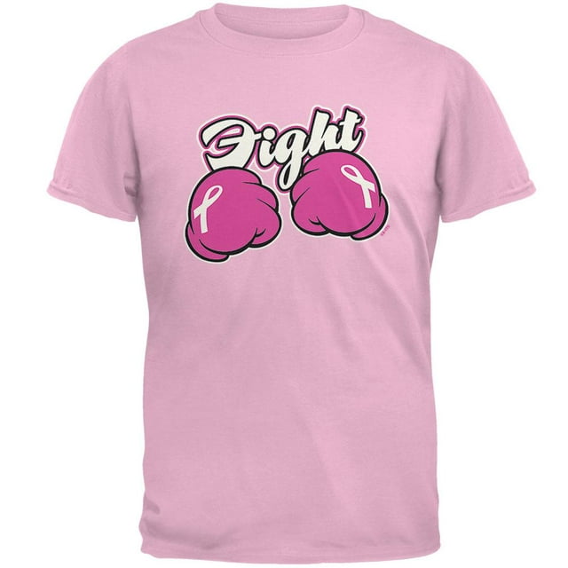 Cartoon Hands Fight Pink Fist Cancer Ribbon Mens T Shirt Light Pink MD