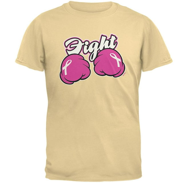 Cartoon Hands Fight Pink Fist Cancer Ribbon Mens T Shirt Yellow Haze SM