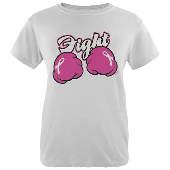 Cartoon Hands Fight Pink Fist Cancer Ribbon Womens Organic T Shirt White SM