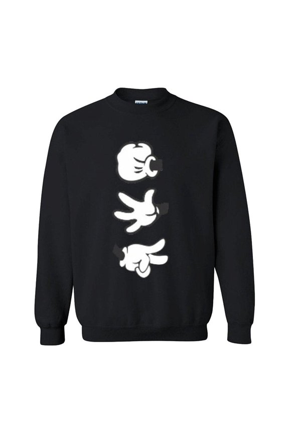 Cartoon Hands Rock Paper Scissor Crewneck Unisex Outfit Color Black Medium