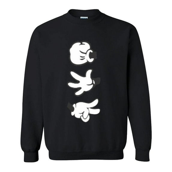 Cartoon Hands Rock Paper Scissor Crewneck Unisex Outfit Color Black Small