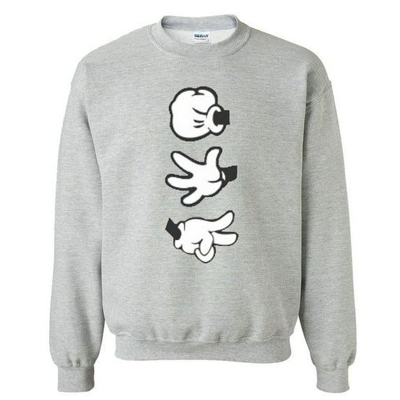 Cartoon Hands Rock Paper Scissor Crewneck Unisex Outfit Color Sport Gray Small