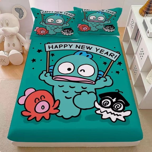 Cartoon Hangyodon Kawa Fitted Bed Sheet Three-Piece Set (Fitted sheet+Pillow case*2) Two-piece set(Fitted sheet+Pillow case*1) Single Bed spread Bed Hat Bed Cover Mattress Protective Cover