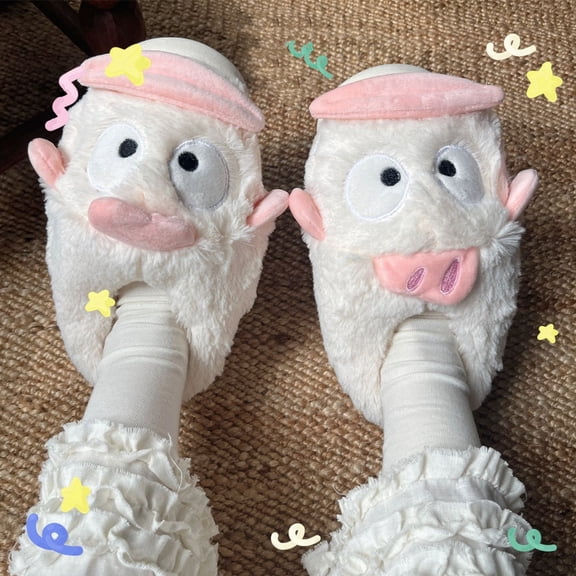 Cartoon Hangyodon Plush Cotton Slippers for Women Men  Winter High-Density Coral fleece lining Cotton Slippers Couple Winter Fluffy Warm Slippers  Home Shoes Size up to 45