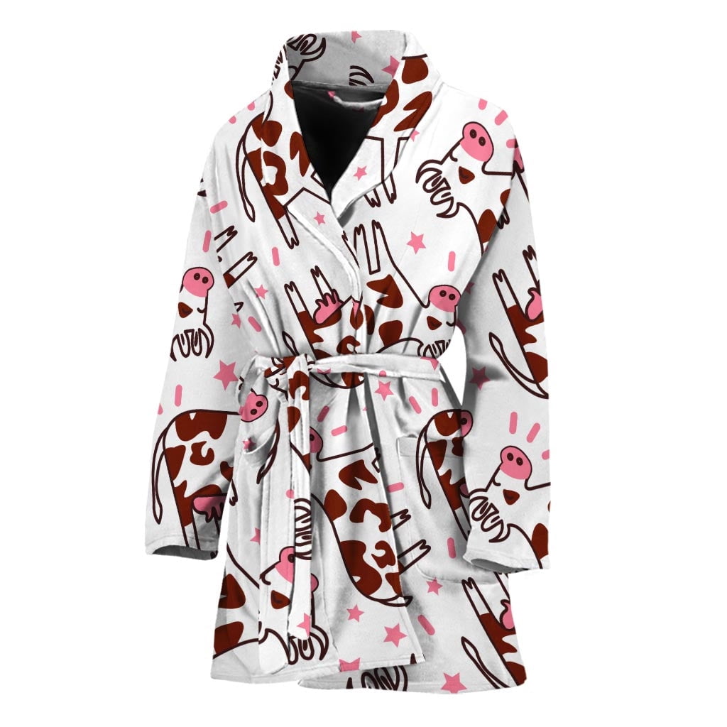 Cartoon Happy Dairy Cow Pattern Women Bathrobe One Size Univeral Fits ...