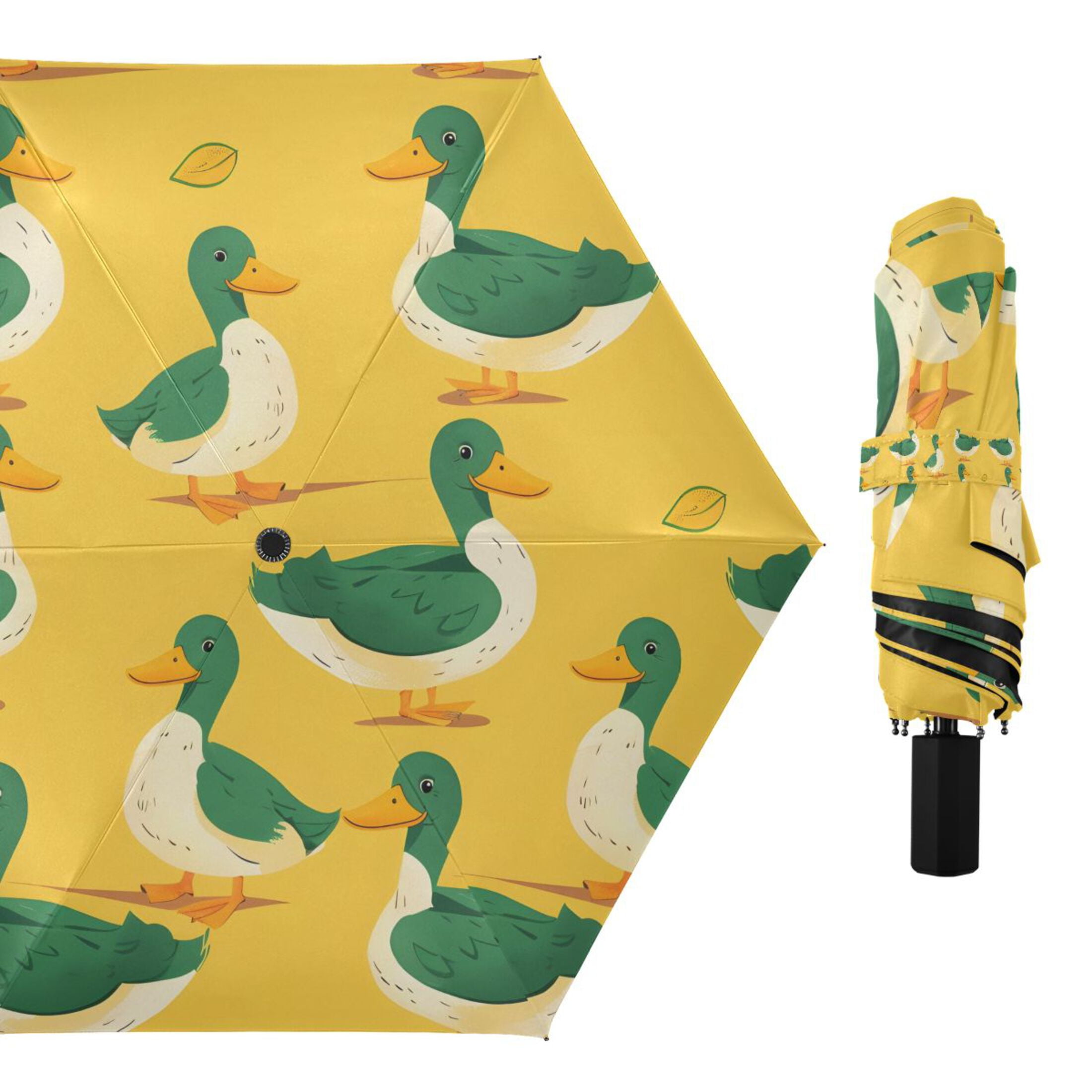 Cartoon Happy Duck Compact Sun Umbrella Windproof Travel Umbrellas for Rain Strong Portable UV Protection