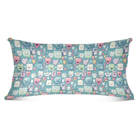 Cartoon Happy Heart and Square Plush Pillow Cases Body Size Ultra Soft Warm Pillowcases with Zipper 20"x54"