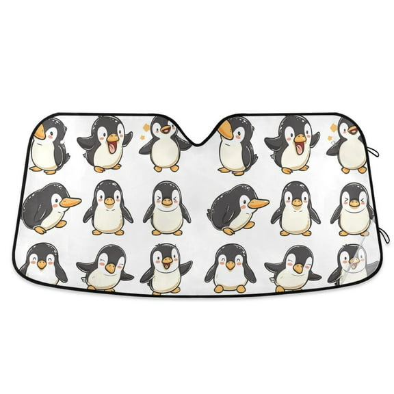 Cartoon Happy Penguins Car Windshield Sun Shade Foldable Car Front Window Visor Heat and UV Protection 53x23.5