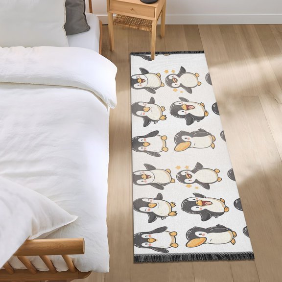 Cartoon Happy Penguins Runner Area Rug 2x6 Soft Non-Slip Washable Bedside Carpet for Hallway Bedroom Living Room Home Decor