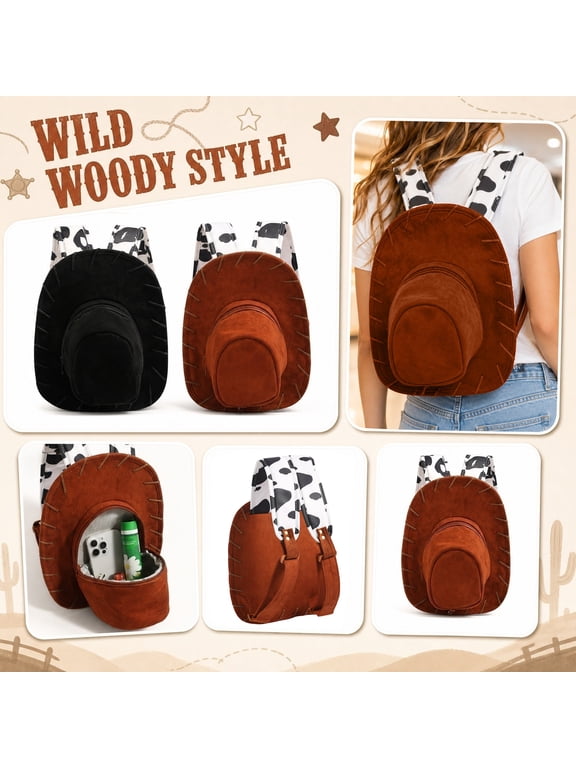 Cartoon Hat Shaped Backpack, Novelty Funny Cosplay Cap Shoulder PurseCowboy Hat Backpack, Bag for Birthday Party Gift, Fun Double Shoulder Bag for Daily Use, Brown