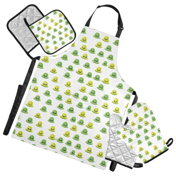 Cartoon Hats 5 Pcs Kitchen Set Heat Resistant Oven Mitts and Non-Slip Pot Holders with Adjustable Cooking Apron