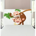 thumbnail image 1 of Cartoon Headboard, Funny Monkey Hanging from Tree and Holding Banana Jungle Animals Theme Print, Upholstered Decorative Metal Bed Headboard with Memory Foam, Twin Size, Chocolate White, by Ambesonne, 1 of 4