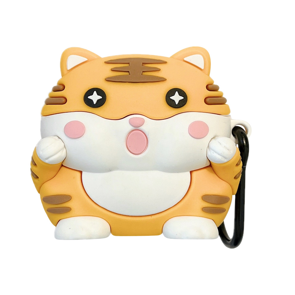 Cartoon Headphone Set Tiger Earbuds Case Silicone Covers Keychain Fob