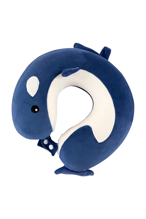 Cartoon Headrest & Neck Pillow for Kids Boys & Girls, Teens, Travel Accessories for Airplane, Car, Recline, Memory Foam Cute Travel Pillow with Sleep Eye Mask - Dolphin
