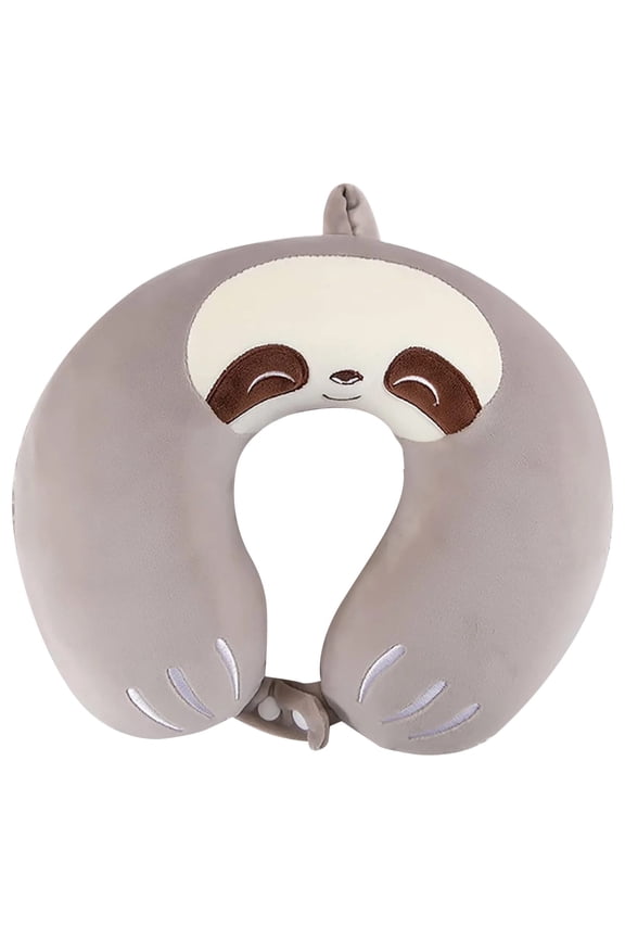 Cartoon Headrest & Neck Pillow for Kids Boys & Girls, Teens, Travel Accessories for Airplane, Car, Recline, Memory Foam Cute Travel Pillow- Grey