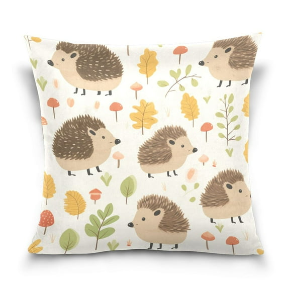 Cartoon Hedgehog Leaf Throw Pillow Covers Couch Pillowcases Decor for Bed Sofa 18" x 18"