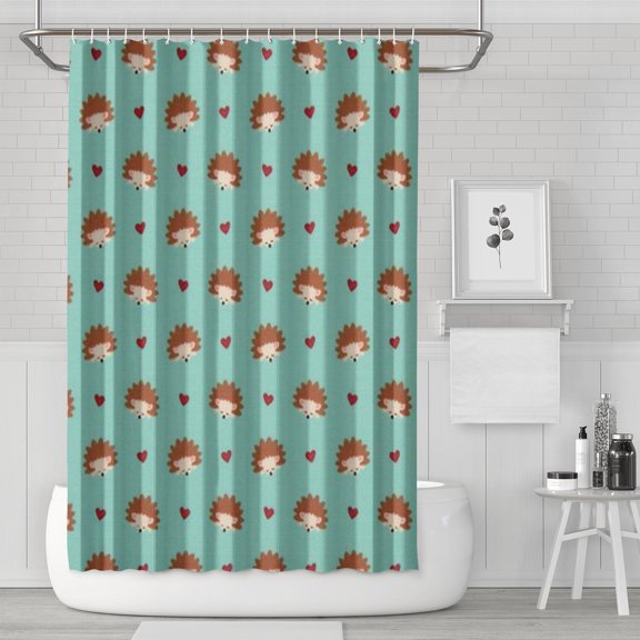 Cartoon Hedgehog Shower Curtain - Cute Adorable Artistic Print Waterproof Polyester Bath Curtain with Metal Grommets, 72x72 Inch Quick-Dry Fade-Resistant Design