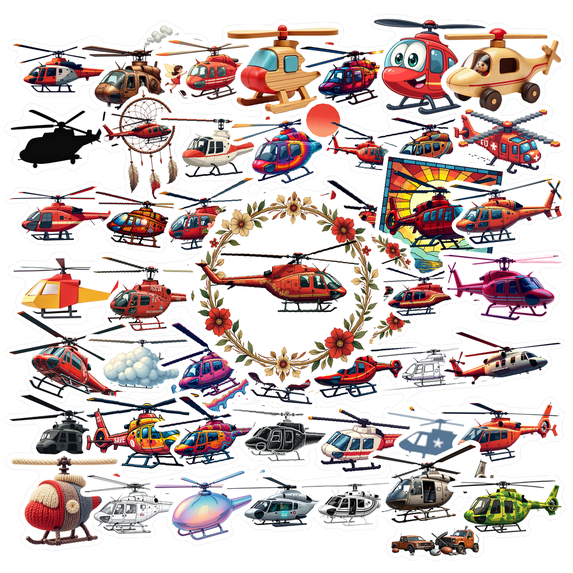 Cartoon Helicopter Theme Stickers, Waterproof Helicopter Theme Sticker for Water Bottle Laptop Phone Cases Planner Skateboard Luggage Helmet Party Favor Decor, Ideal for Adults Teens Teacher Rewards