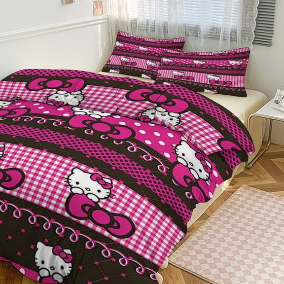 Cartoon Hello Animal Kitty 3-Piece Bed Sheets Warm Kawaii Bedding Set Cute Soft Bedclothes for Boys Girls