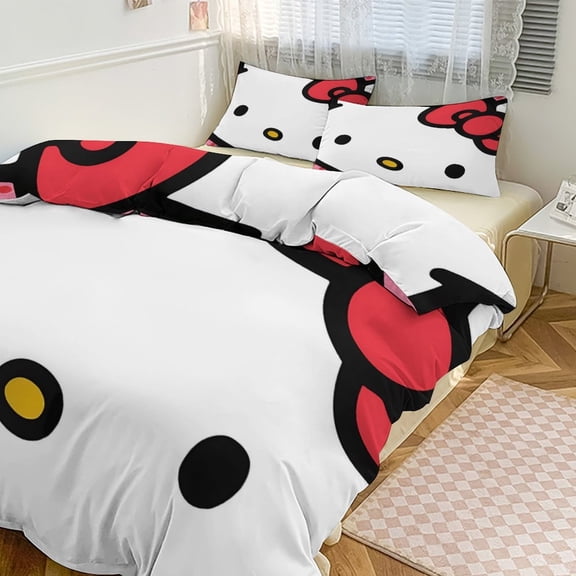 Cartoon Hello Animal Kitty 3-Piece Bed Sheets Warm Kawaii Bedding Set Cute Soft Bedclothes for Boys Girls