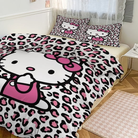 Cartoon Hello Animal Kitty 3-Piece Bed Sheets Warm Kawaii Bedding Set Cute Soft Bedclothes for Boys Girls