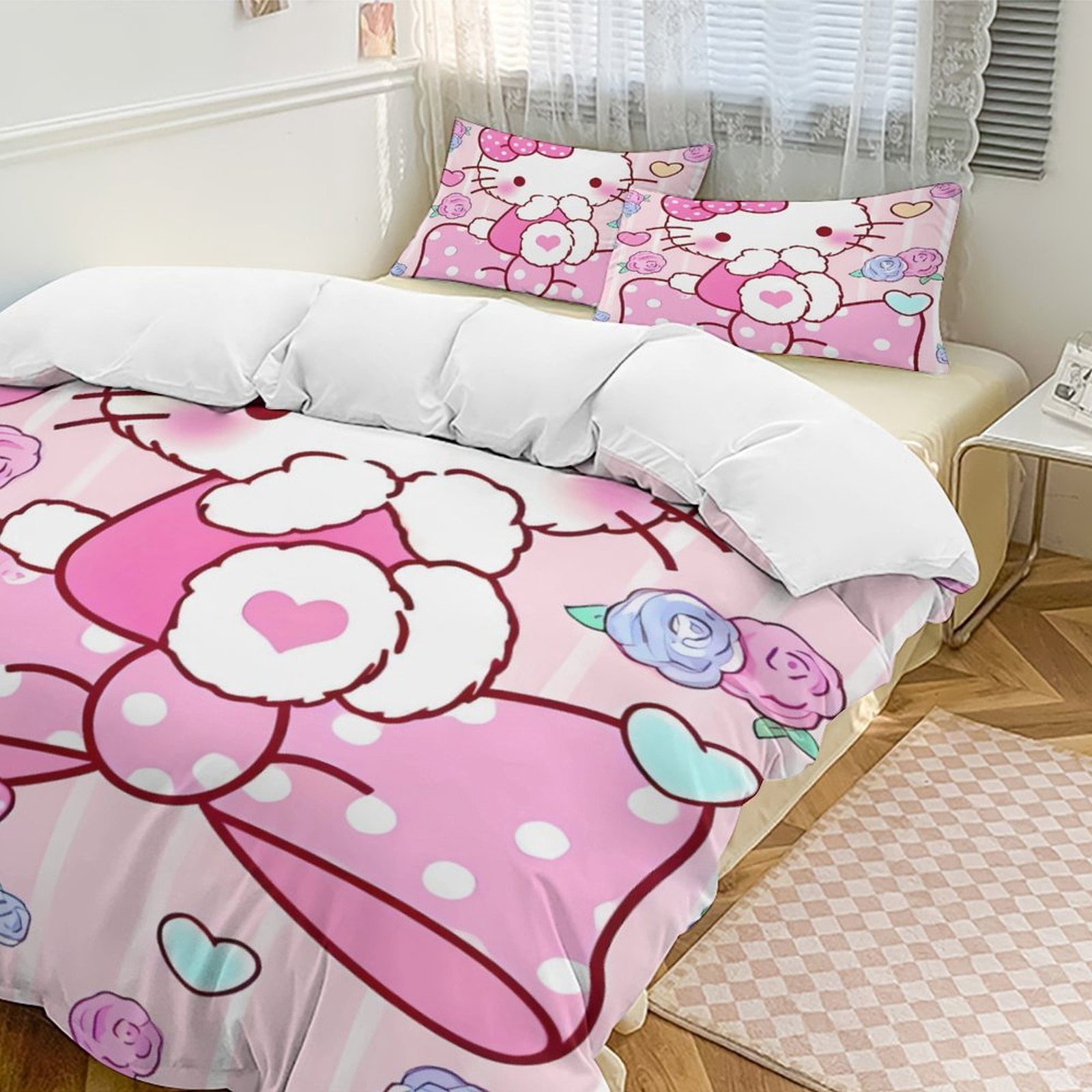 Cartoon Hello Kawaii Cat Bedding Set 3 Piece, 1 Printing Duvet Cover ...