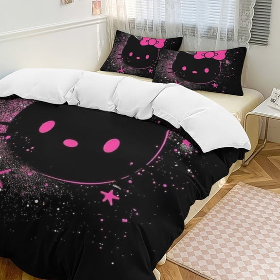 Cartoon Hello Kawaii Cat Bedding Set 3 Piece, 1 Printing Duvet Cover And 2 Pillowcase Comforter Sets Super Soft Set 86"x70"