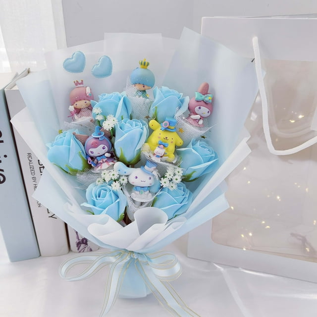 Cartoon Hello Kitty Cat Plush Dolls Rose Soap Flowers Bouquet Christmas