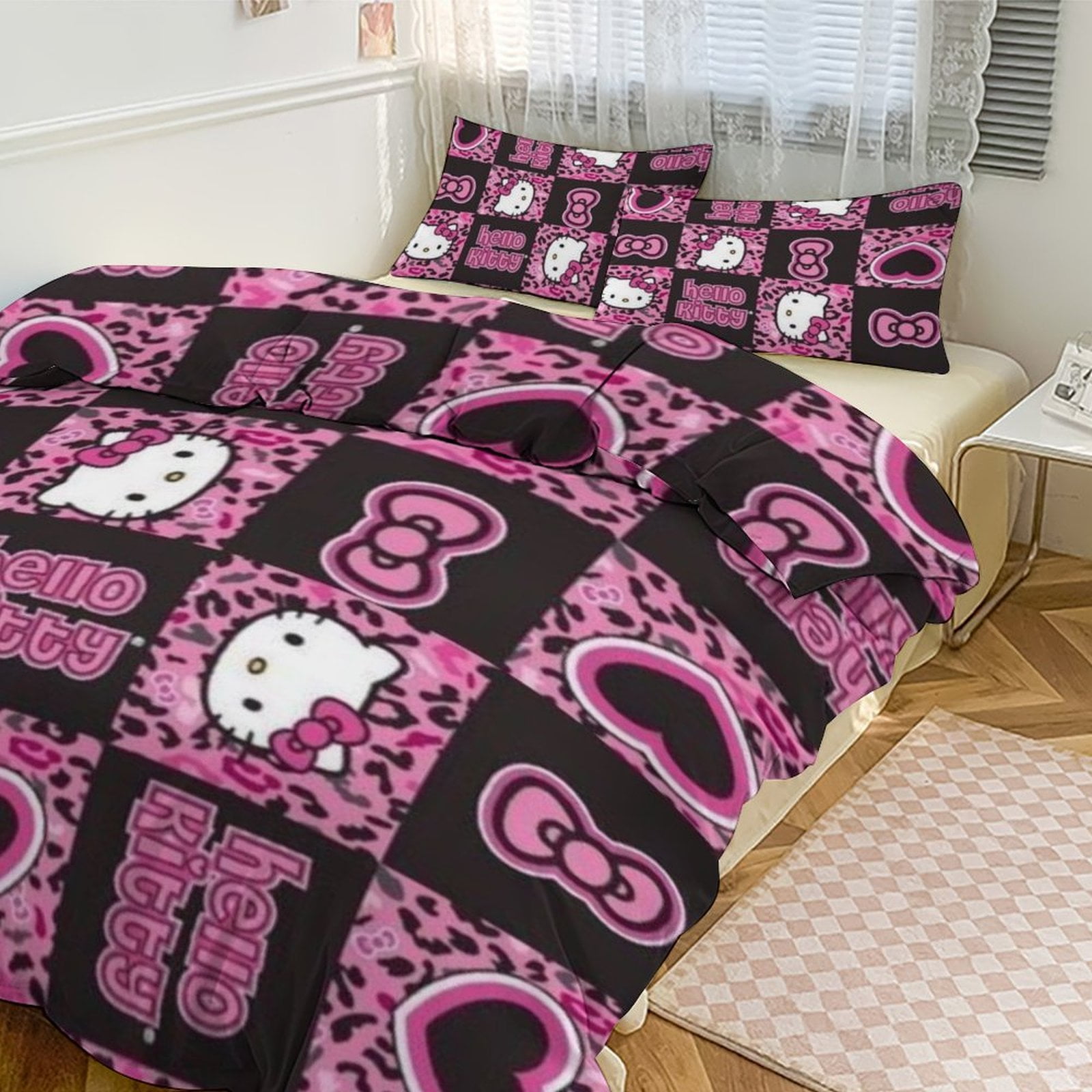 Cartoon Hello Kitty Comforter 3-Piece Bed Sheets Warm Kawaii Bedding ...