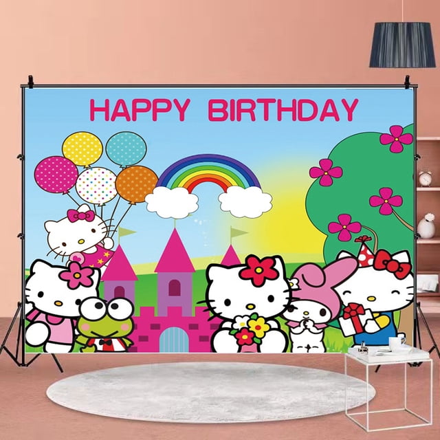 Cartoon Hello Kitty Girl Birthday Party Backdrop Customized Happy ...