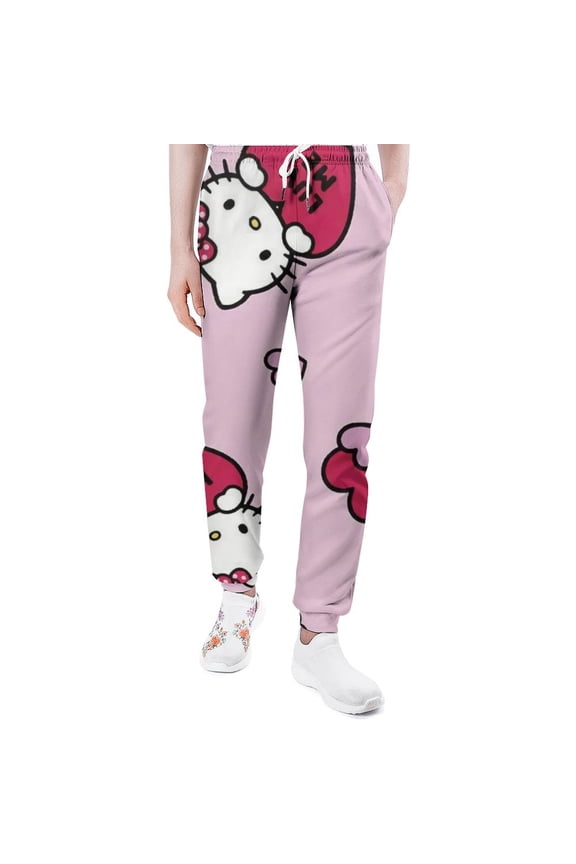 Cartoon Hello Kitty Heart Womens Sweatpants with Pockets Joggers for Women Sports Casual Sweat Pants with Drawstring,XL