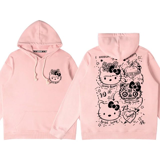Cartoon Hello Kitty Hoodie Women Fashion Brand Lazy Sanrio Hellokitty Cobranded Clothes Coat