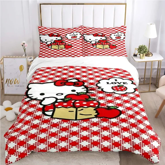 Cartoon Hello Kitty Pattern Quilt Cover Without Filling Pillowcase Bedding Sets Christmas Gift