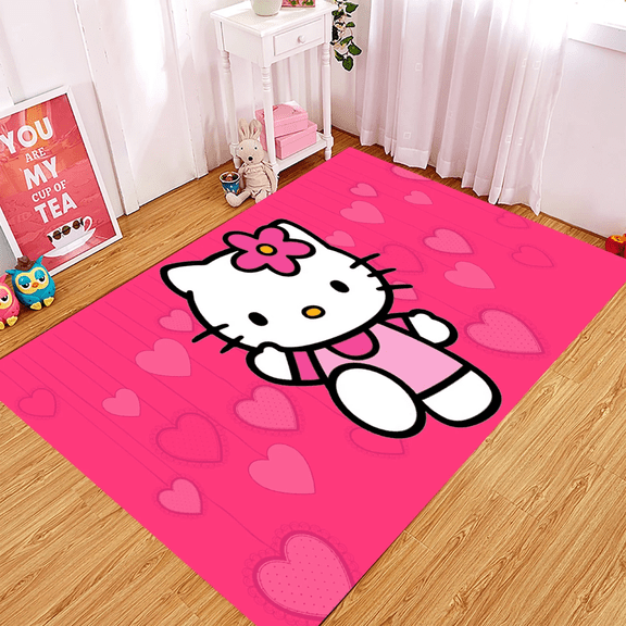 Cartoon KT Cat Rug Ins Style Home Rug Living Room Carpet Bedroom Decoration Bedside Rug Full Covering Large Size Crawling  Mat
