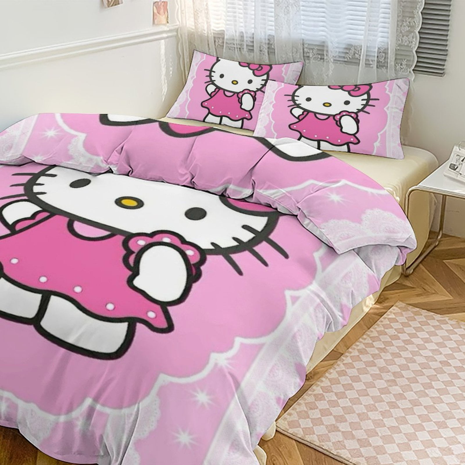 Cartoon Hello Kitty Sheet Set - Super Soft 3 Piece Bedding Set ...