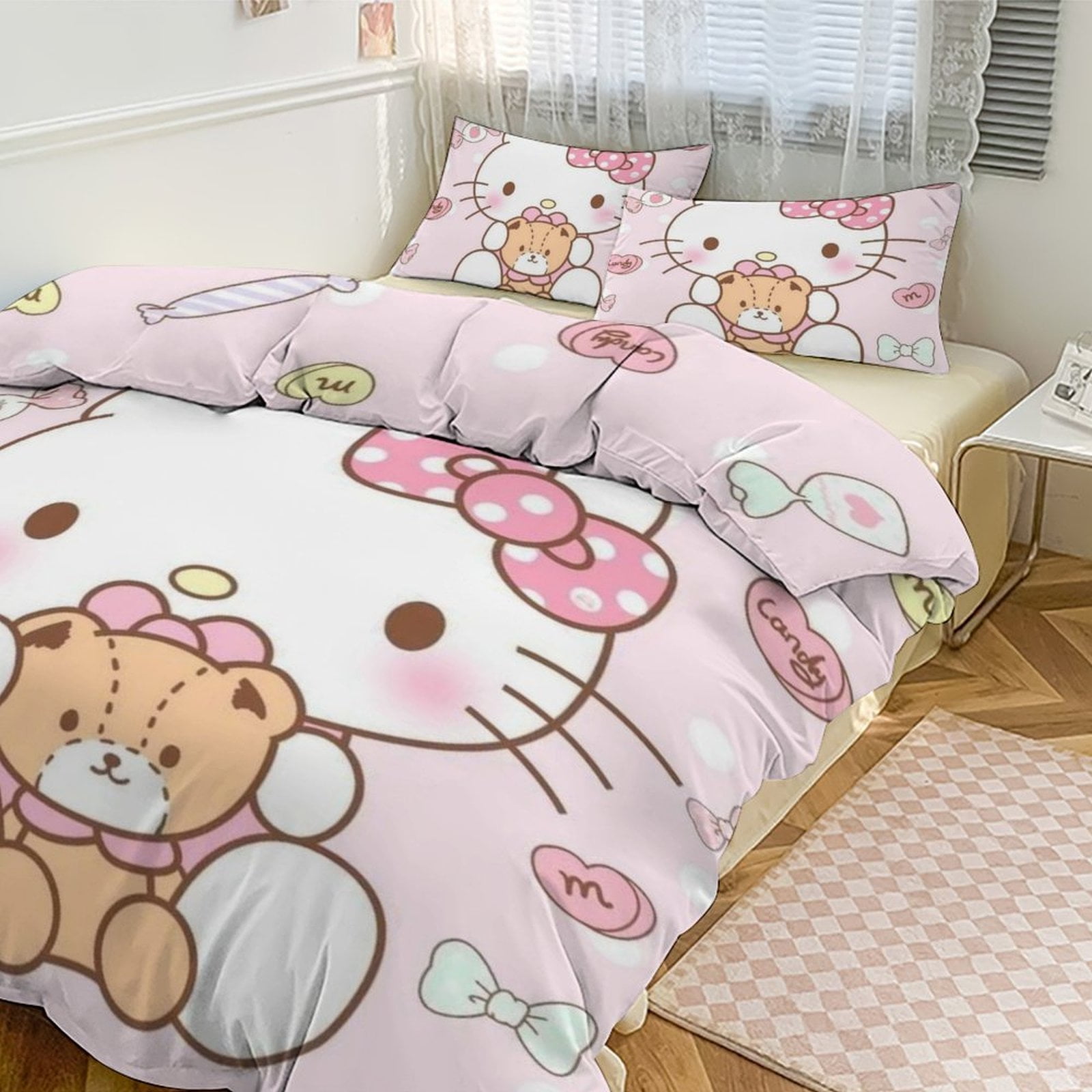 Cartoon Hello Kitty Sheet Set - Super Soft 3 Piece Bedding Set ...