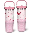 thumbnail image 1 of Cartoon Hello Pink Heart Cat 30oz Tumbler with Handle Cute Kawaii Water Bottle for Girl Women Stainless Steel Insulated Travel Coffee Cup with Straw and Lid, 1 of 5
