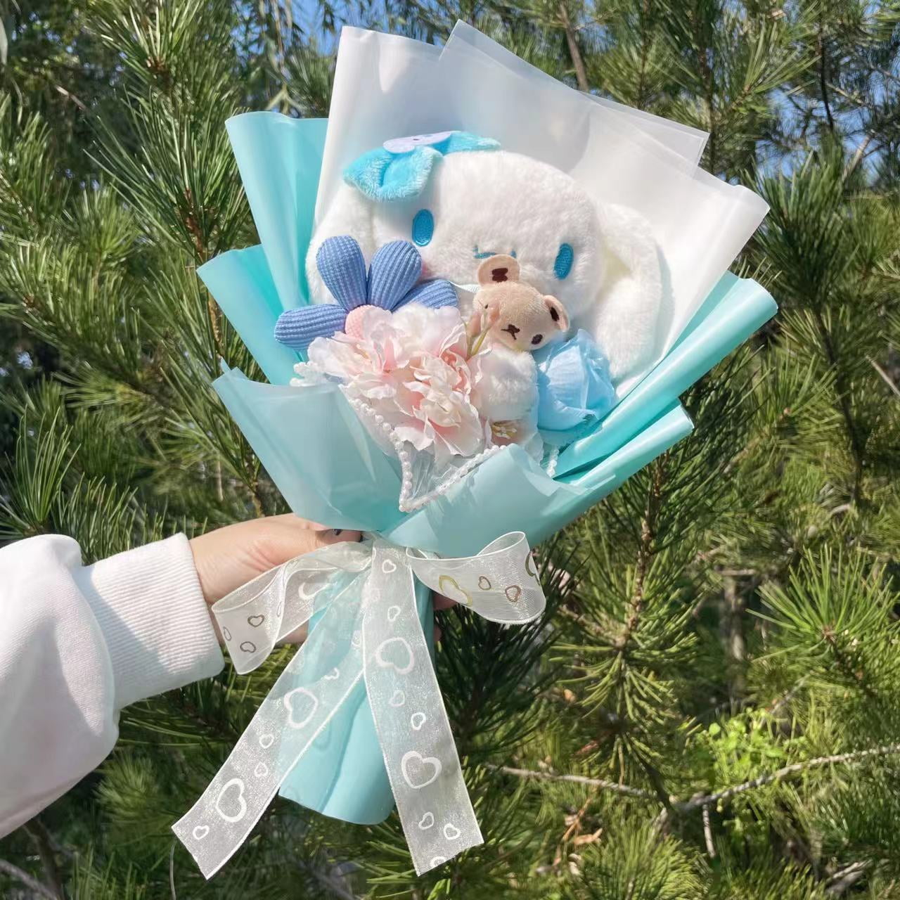 Cartoon Hellokitty Cat With Artificial Flowers Plush Doll Toy bridal bouquet Flower Bouquet Valentine Christmas Graduation Gifts