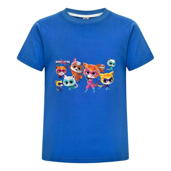 Cartoon Hero Shirt for Kids Featuring Super-Kitties T-Shirt – Boys Girls Summer Outfit – Short Sleeve Tee – Cotton Top for Play or School