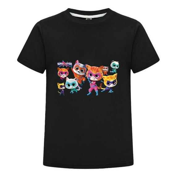 Cartoon Hero Shirt for Kids Featuring Super-Kitties T-Shirt – Boys Girls Summer Outfit – Short Sleeve Tee – Cotton Top for Play or School