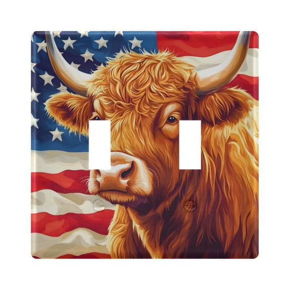 Cartoon Highland Cow Flag Light Switch Cover Electrical Outlet Cover Replaceable Wall Plates 2-Gang