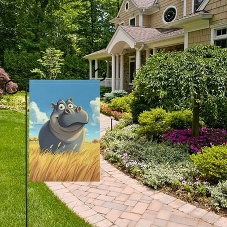 Cartoon Hippo Garden Flag 12x18 inch Double Sided Outside Yard Decorations for Home Outdoor