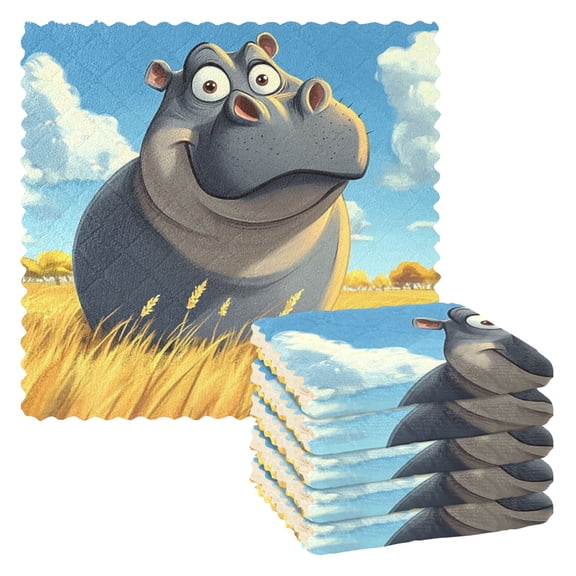 Cartoon Hippo Kitchen Cloth Dish Towels for Drying Washing Absorbent Dish Rags 6 Pack