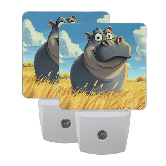 Cartoon Hippo LED Night Light with Smart Sensor Plug Into Wall Dusk to Dawn 2 packs